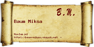 Baum Miksa névjegykártya